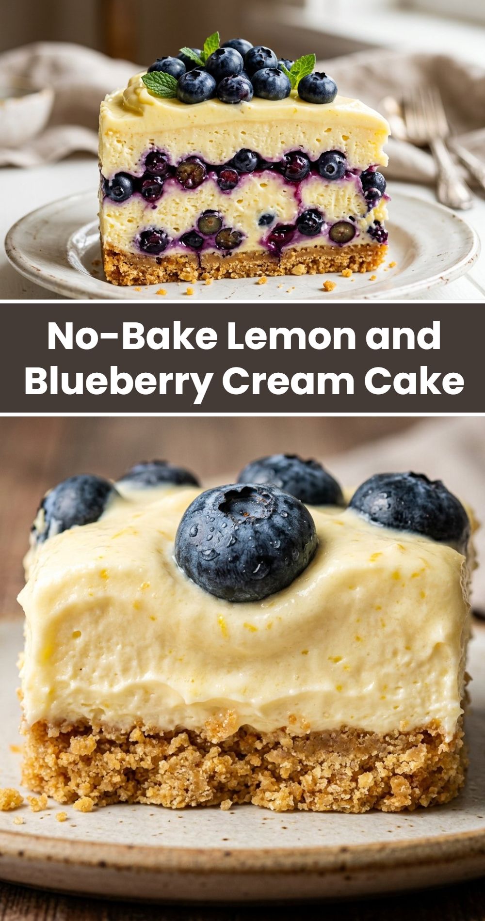 No Bake Lemon Blueberry Cream Cake