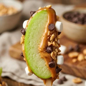 Delicious Apple Nachos with caramel drizzle and toppings