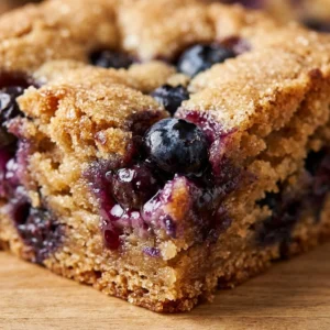 Blueberry sugar-cookie blondies served with a scoop of ice cream