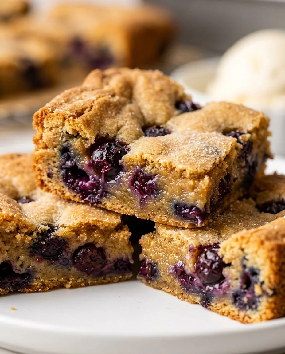 Blueberry Sugar-Cookie Blondies with Ice Cream
