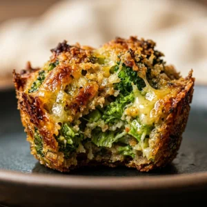 Cheesy baked broccoli bites freshly cooked on a plate.
