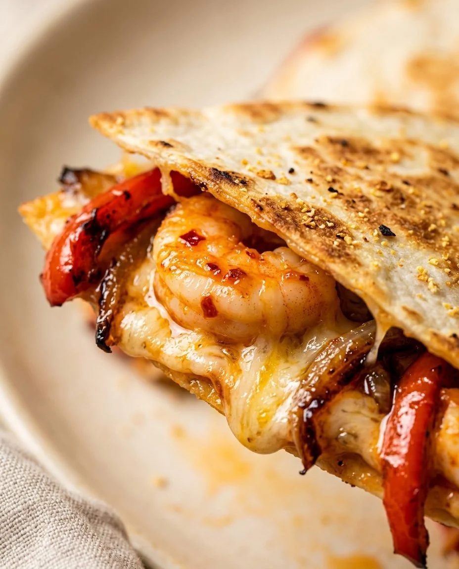 Delicious harissa shrimp quesadillas with melted cheese and fresh ingredients