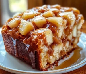 Moist Amish apple fritter bread with apples and icing, perfect for breakfast.