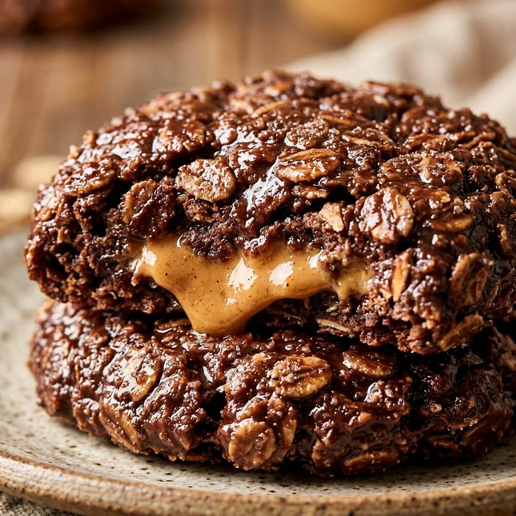 Delicious no-bake chocolate peanut butter cookies on a plate