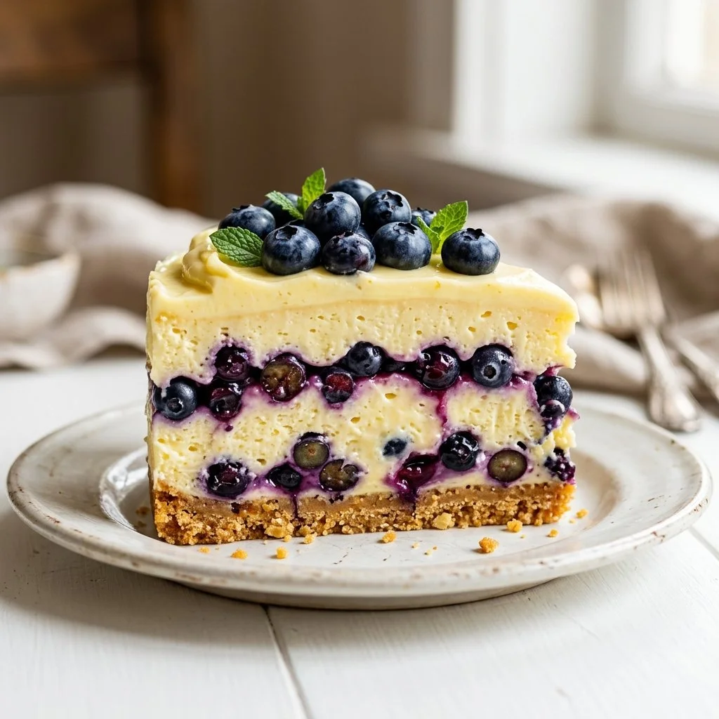 No-Bake Lemon and Blueberry Cream Cake