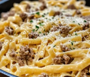 One-Pot Creamy Beef Recipe served in a bowl with fresh herbs