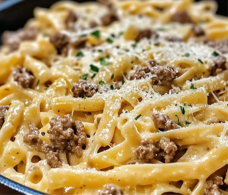 One-Pot Creamy Beef Recipe served in a bowl with fresh herbs
