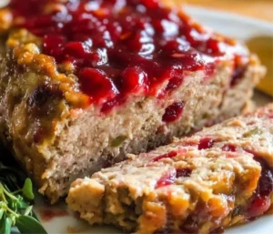 Delicious Turkey Meatloaf served with vegetables on a plate.