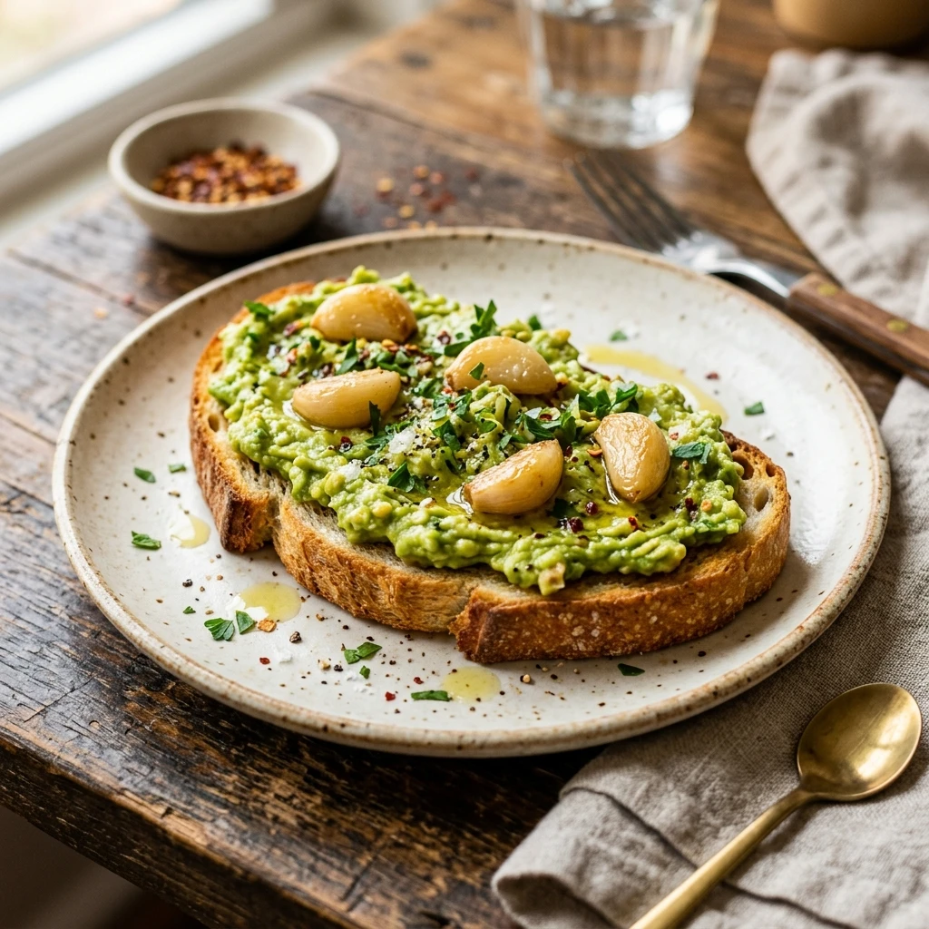 Avocado Toast With Roasted Garlic