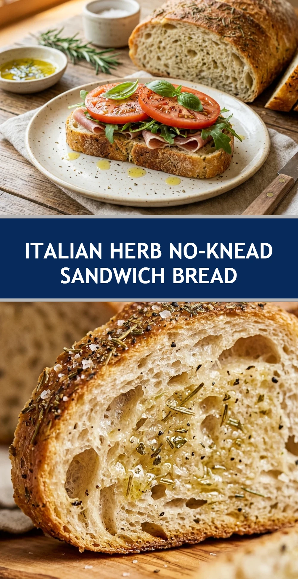 Italian Herb No-Knead Sandwich Bread