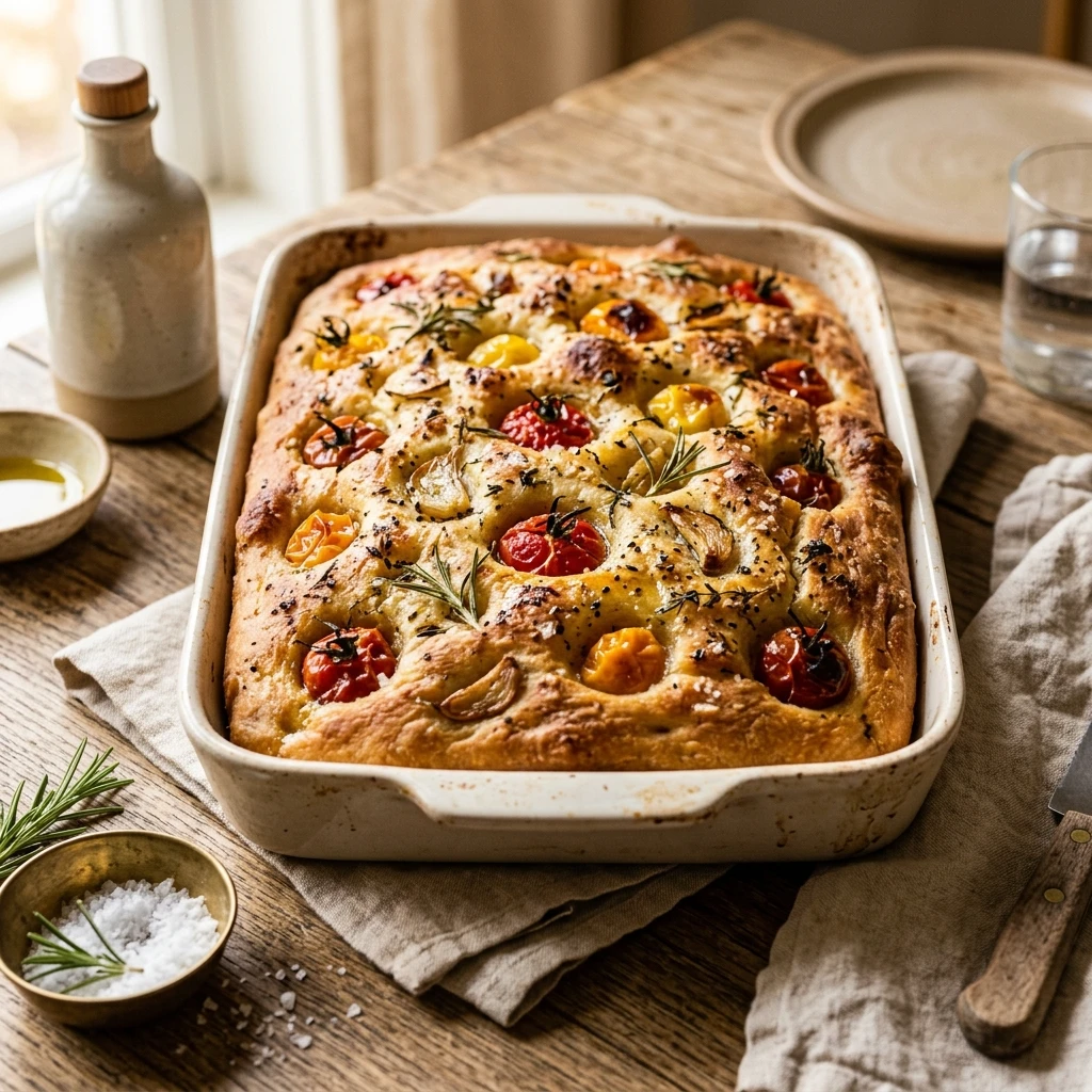 Roasted Cherry Tomato Garlic Focaccia