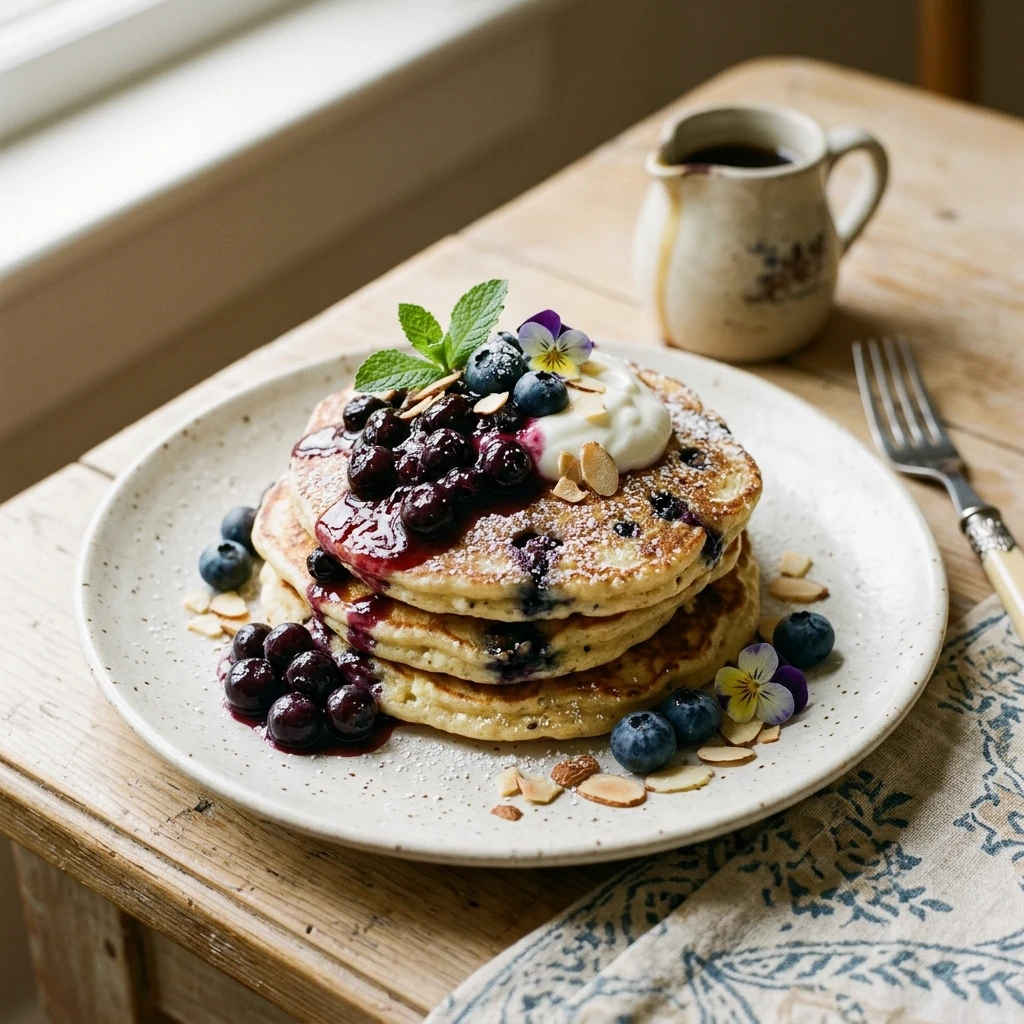 Cottage Cheese Blueberry Protein Pancakes