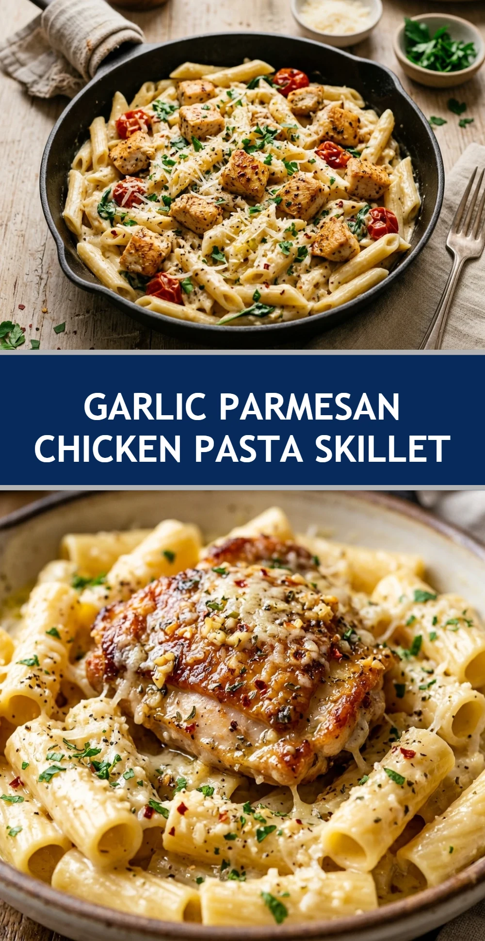 Garlic Parmesan Chicken Pasta Skillet
