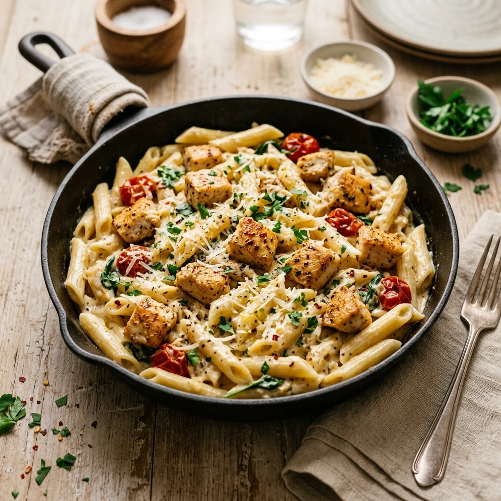Garlic Parmesan Chicken Pasta Skillet