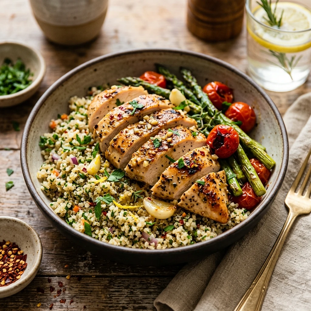 High Protein Garlic Chicken And Quinoa
