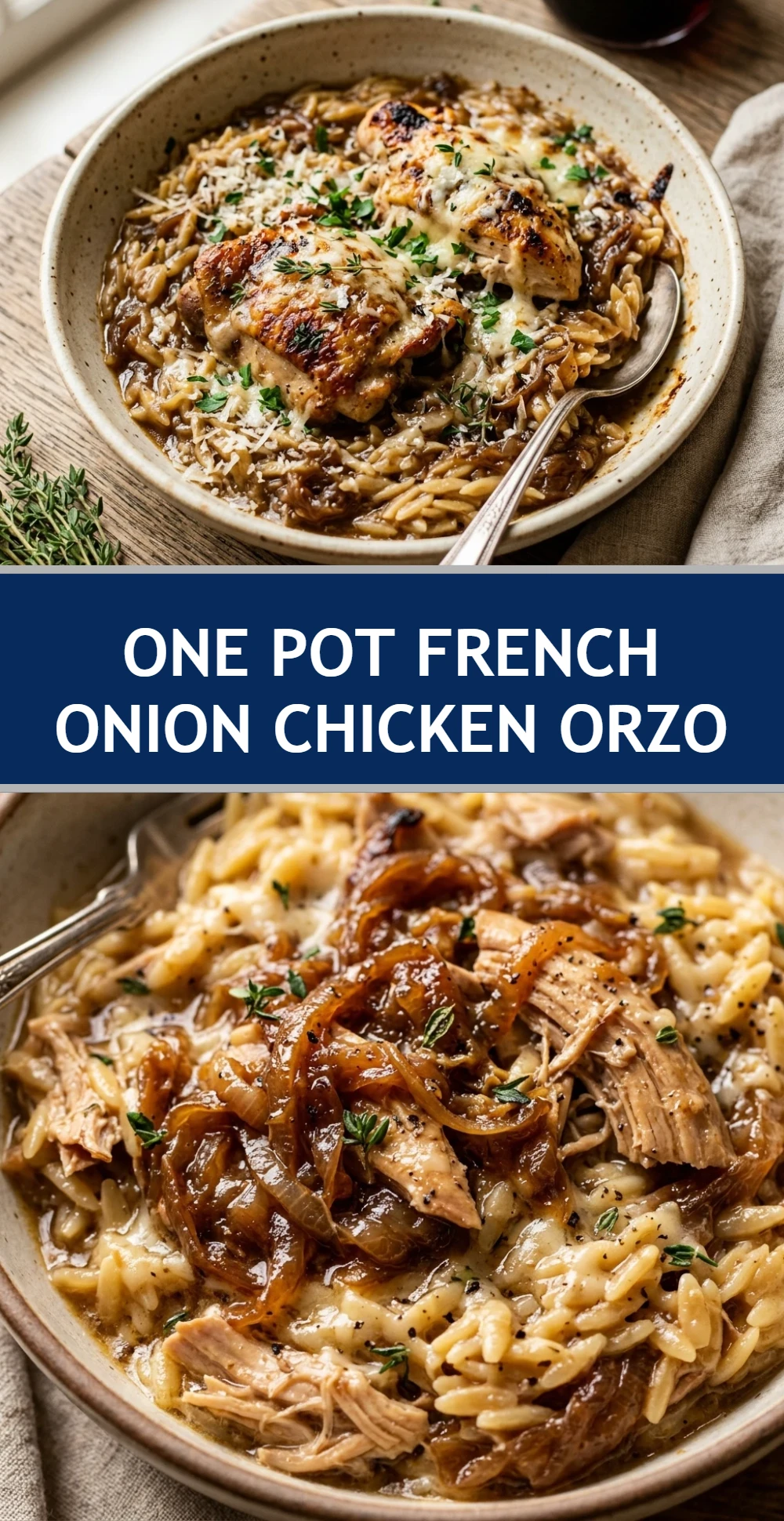 One Pot French Onion Chicken Orzo