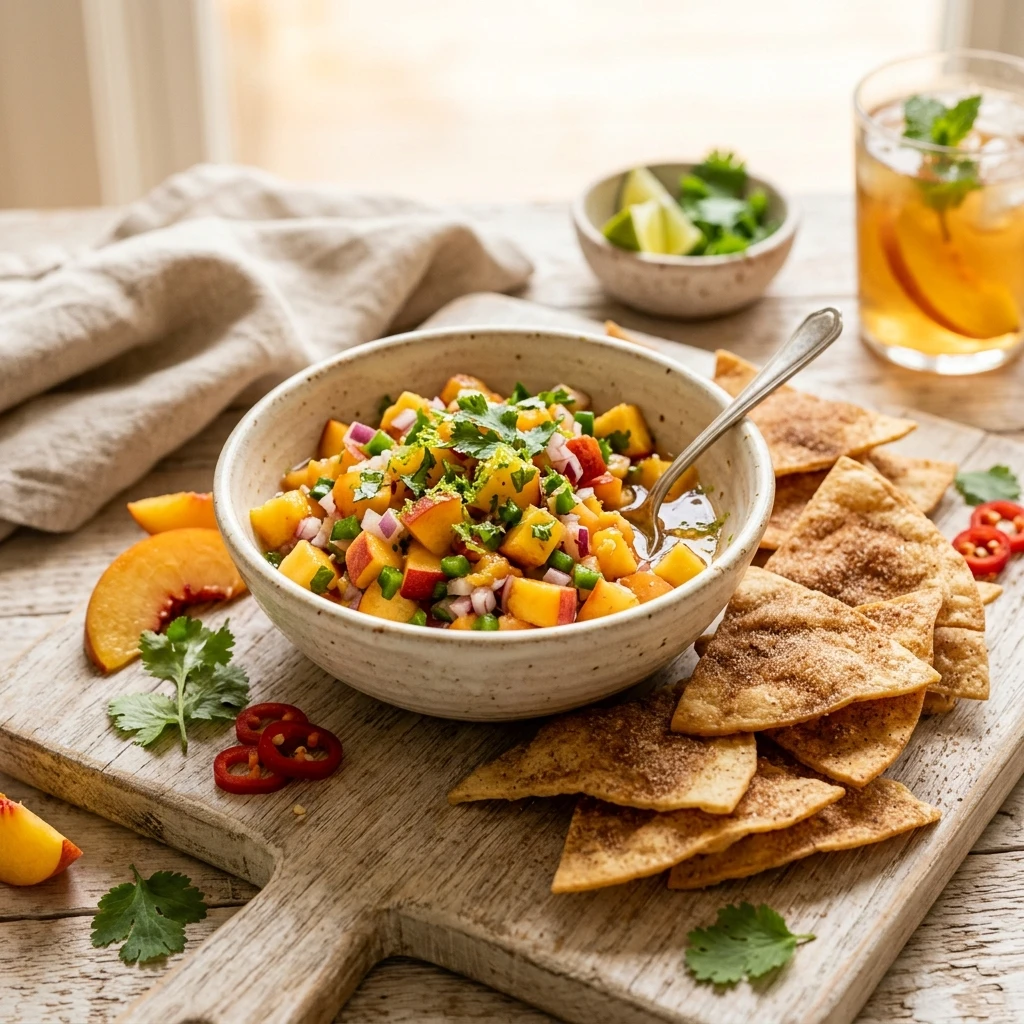 Peach Salsa With Cinnamon Chips