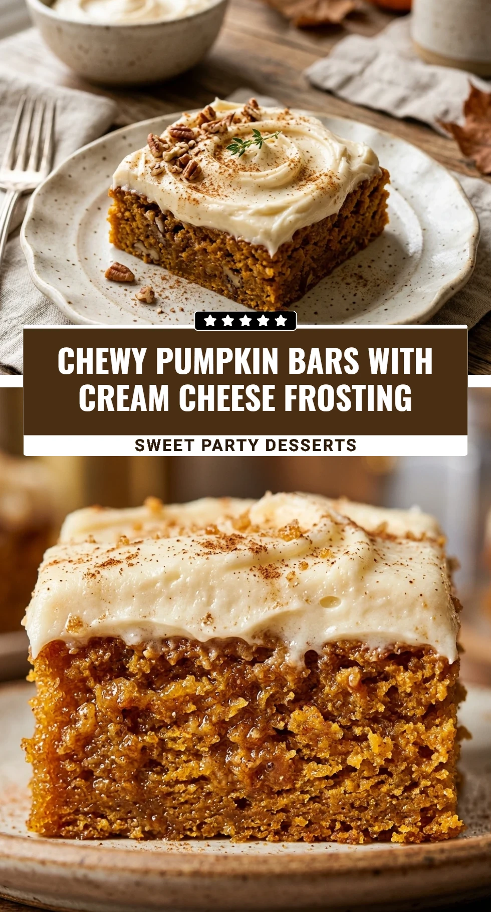 Chewy Pumpkin Bars With Cream Cheese Frosting