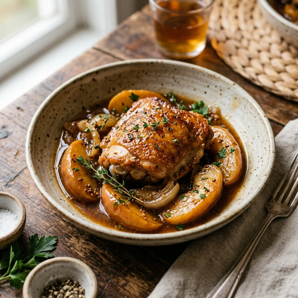 Cider Braised Chicken Thighs With Apples