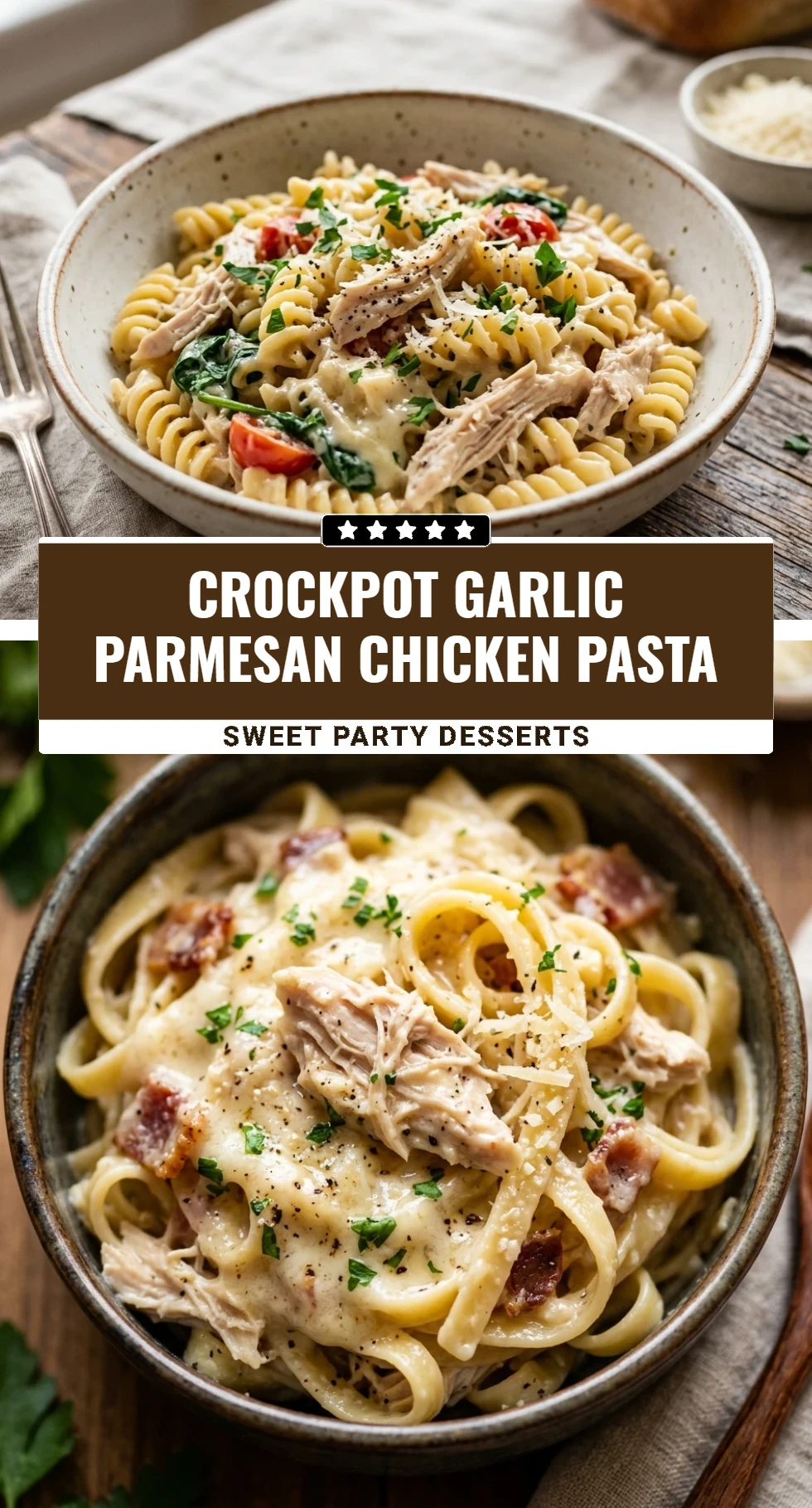 Crockpot Garlic Parmesan Chicken Pasta