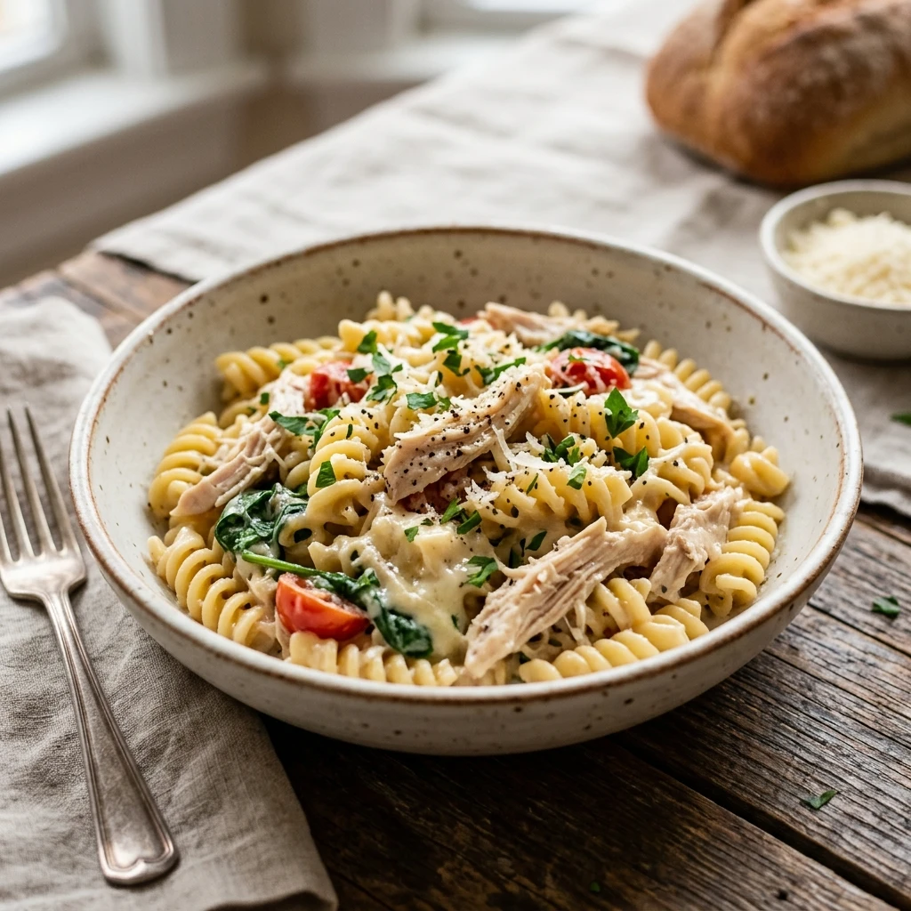 Crockpot Garlic Parmesan Chicken Pasta