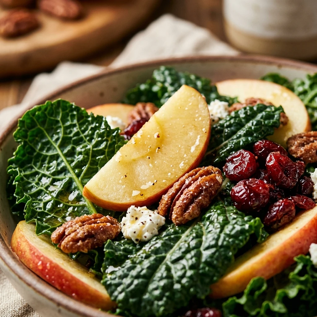 Fall Harvest Kale And Apple Salad With Pecans
