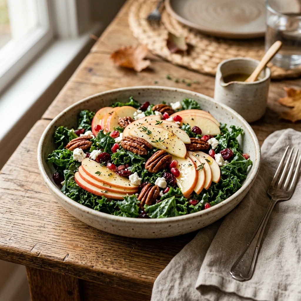 Fall Harvest Kale And Apple Salad With Pecans