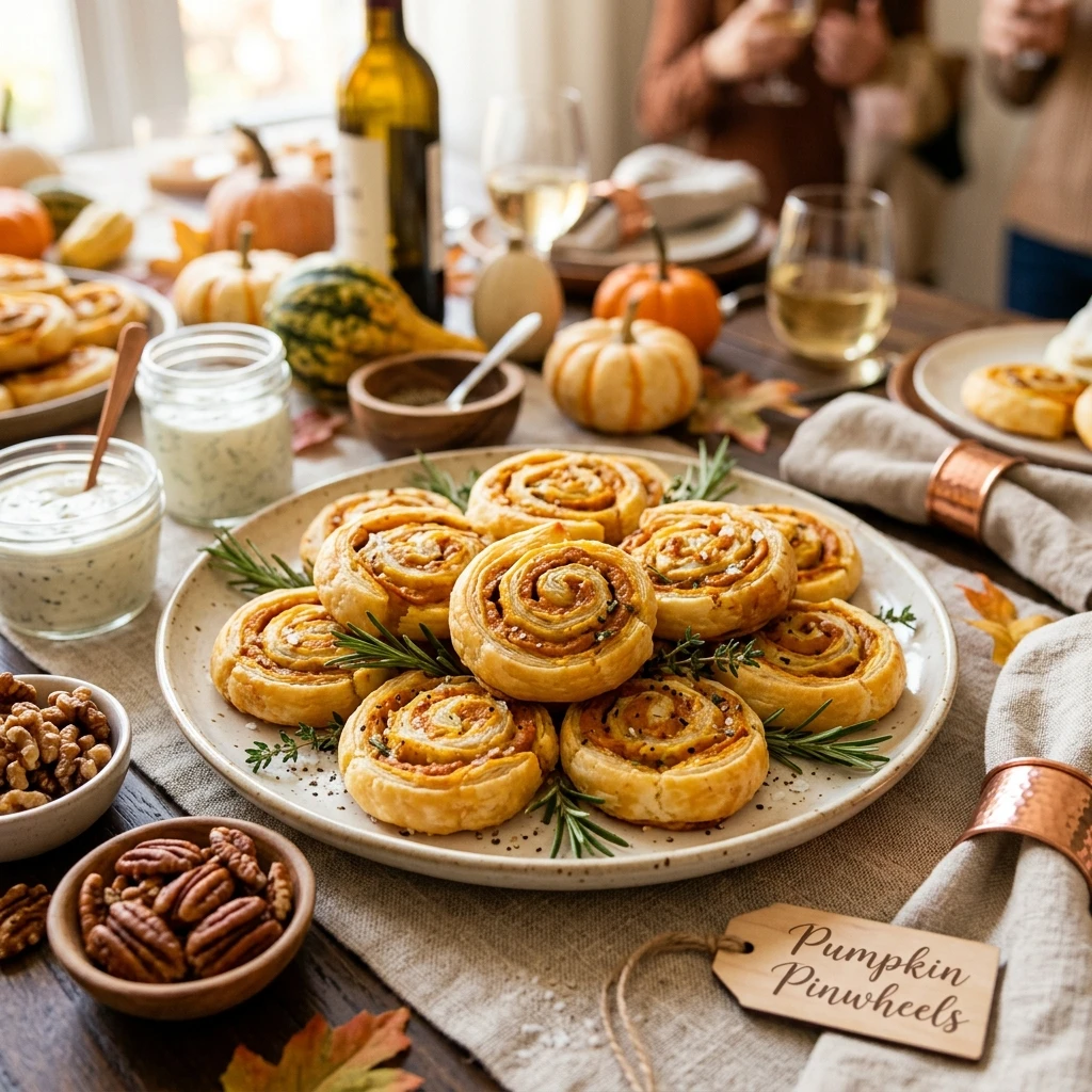 Fall Party Food Buffet Pumpkin Pinwheels