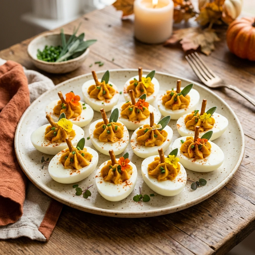 Fall Pumpkin Deviled Eggs Finger Food