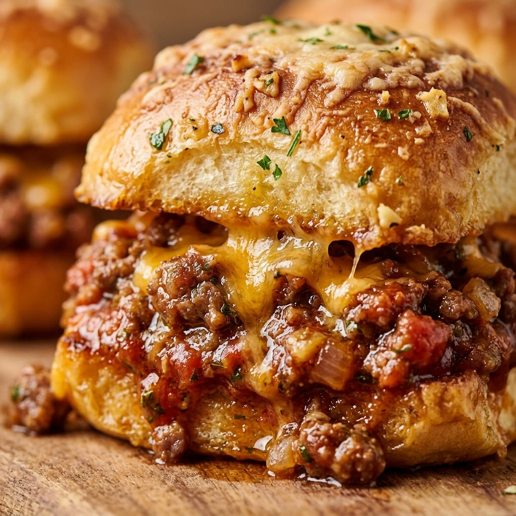 Garlic Parmesan Toasted Sloppy Joe Sliders