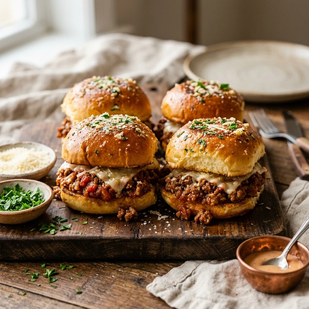 Garlic Parmesan Toasted Sloppy Joe Sliders
