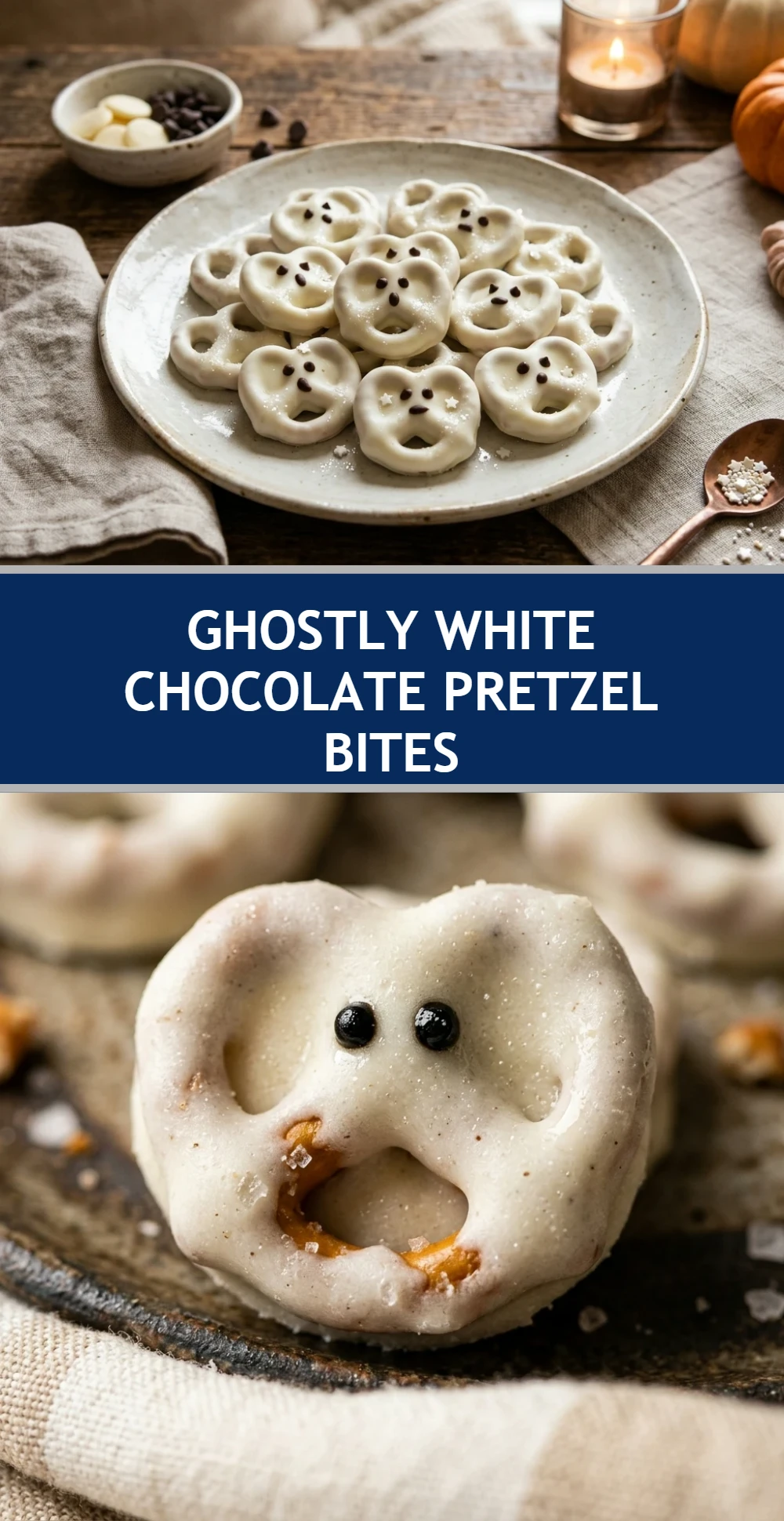 Ghostly White Chocolate Pretzel Bites