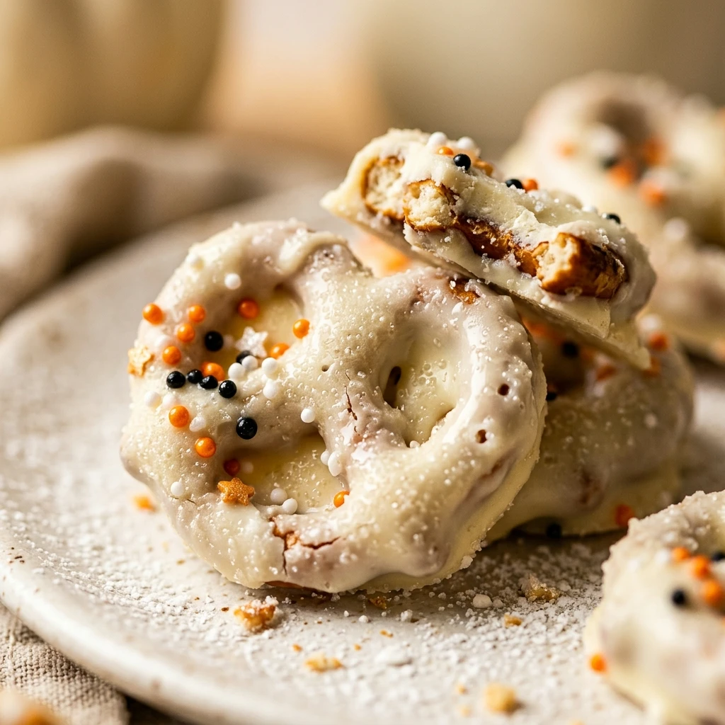 Ghostly White Chocolate Pretzel Bites