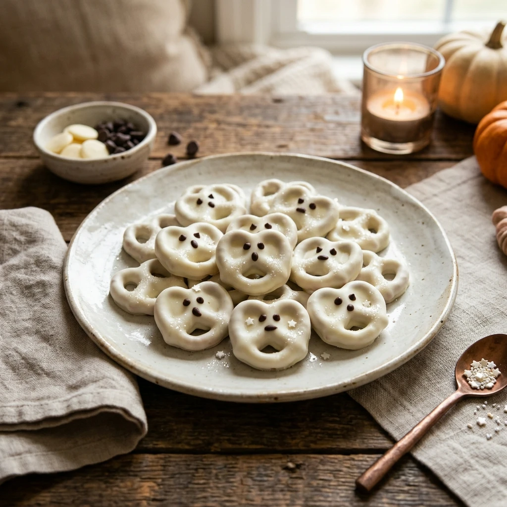 Ghostly White Chocolate Pretzel Bites