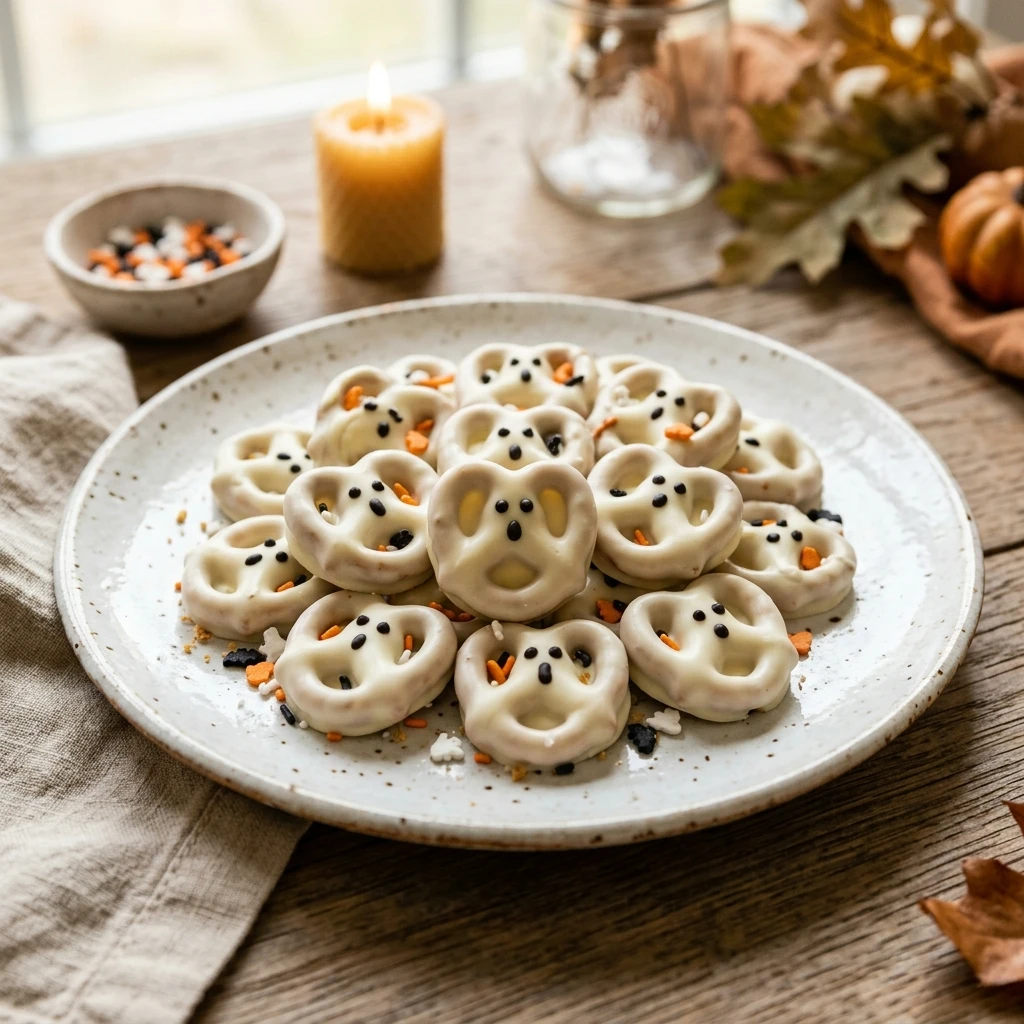 Ghostly White Chocolate Pretzel Bites