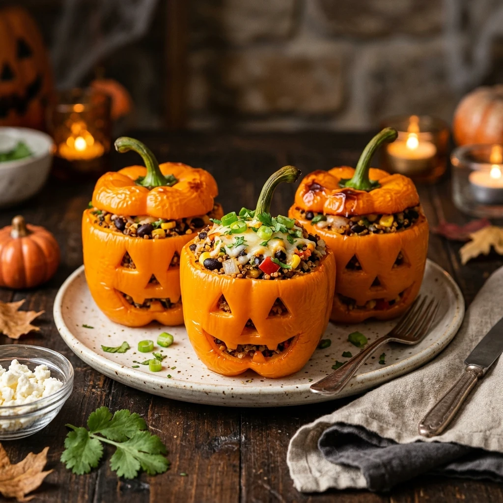 Halloween Stuffed Jack O Lantern Peppers