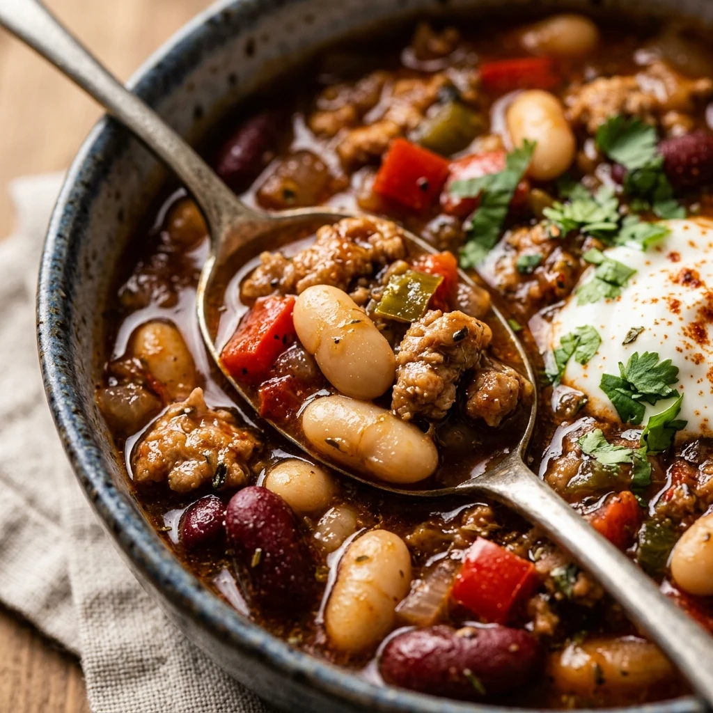 Healthy Crockpot Turkey Chili With White Beans