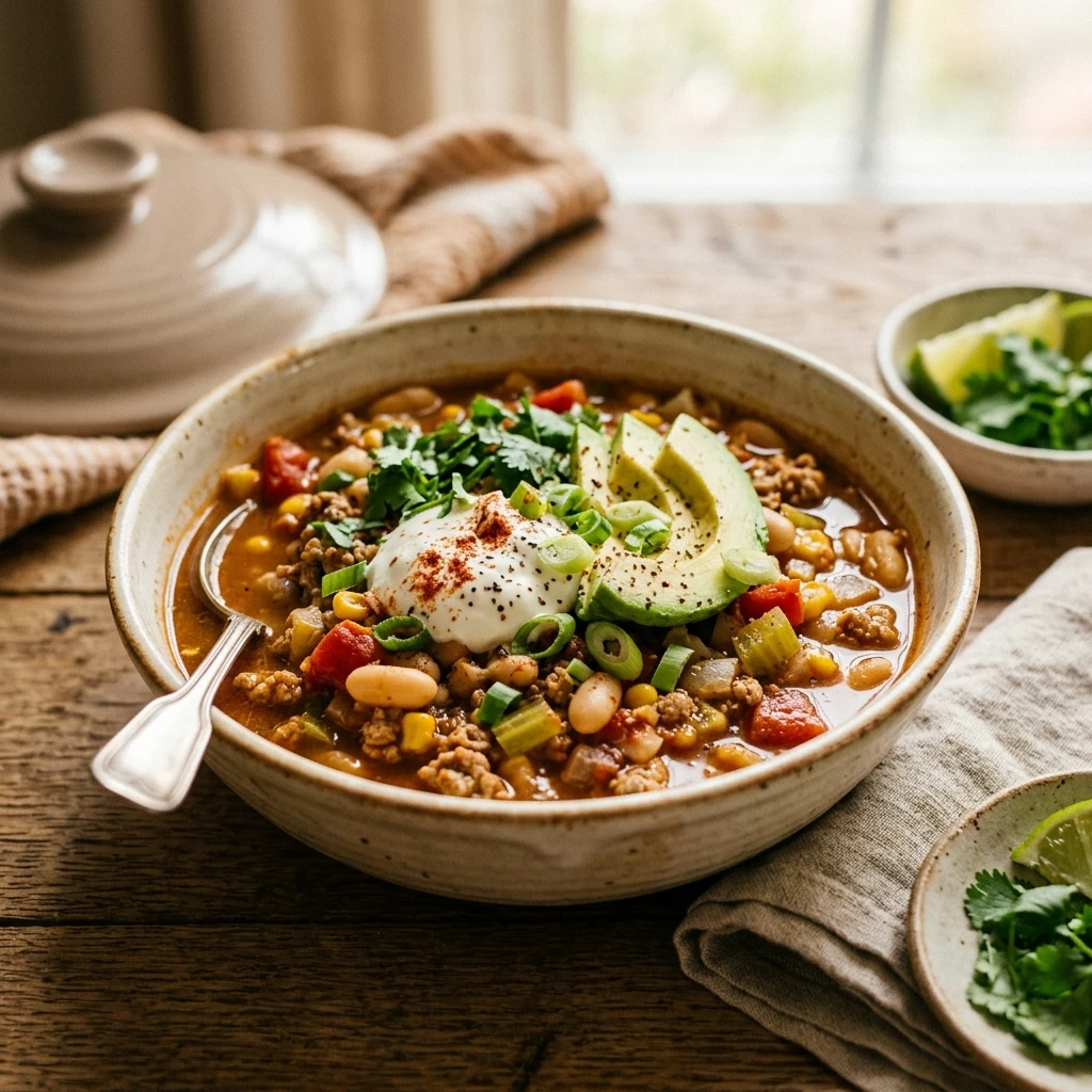 Healthy Crockpot Turkey Chili With White Beans