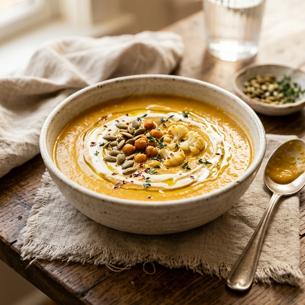 Healthy High Protein Cauliflower Pumpkin Soup Recipe