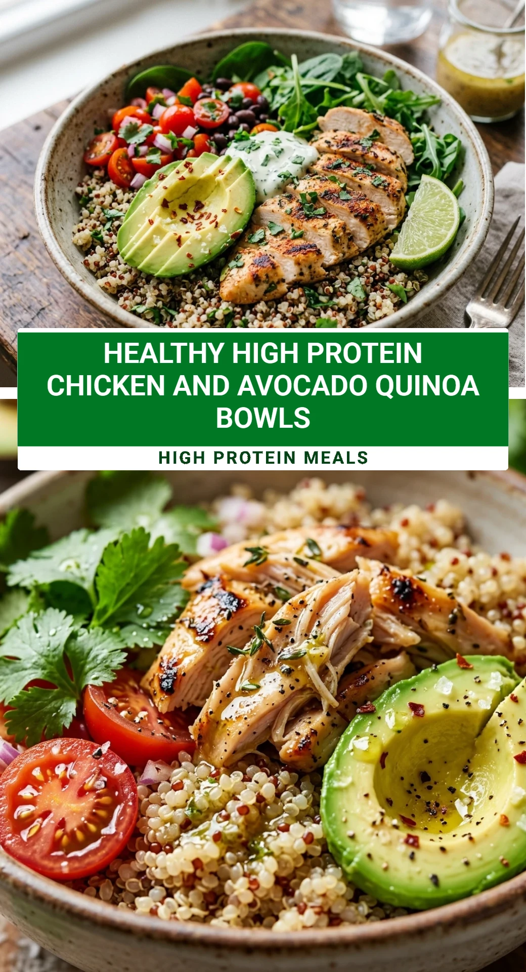 Healthy High Protein Chicken And Avocado Quinoa Bowls