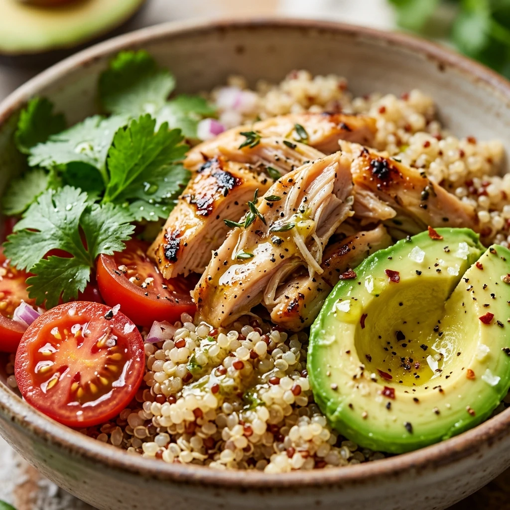 Healthy High Protein Chicken And Avocado Quinoa Bowls