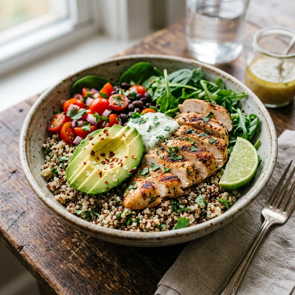 Healthy High Protein Chicken And Avocado Quinoa Bowls