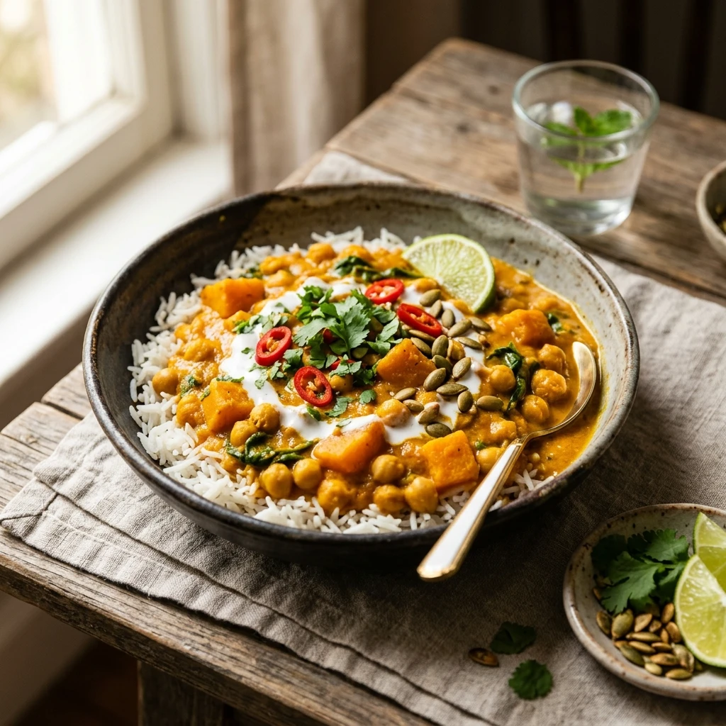 Healthy High Protein Pumpkin Chickpea Curry Recipe