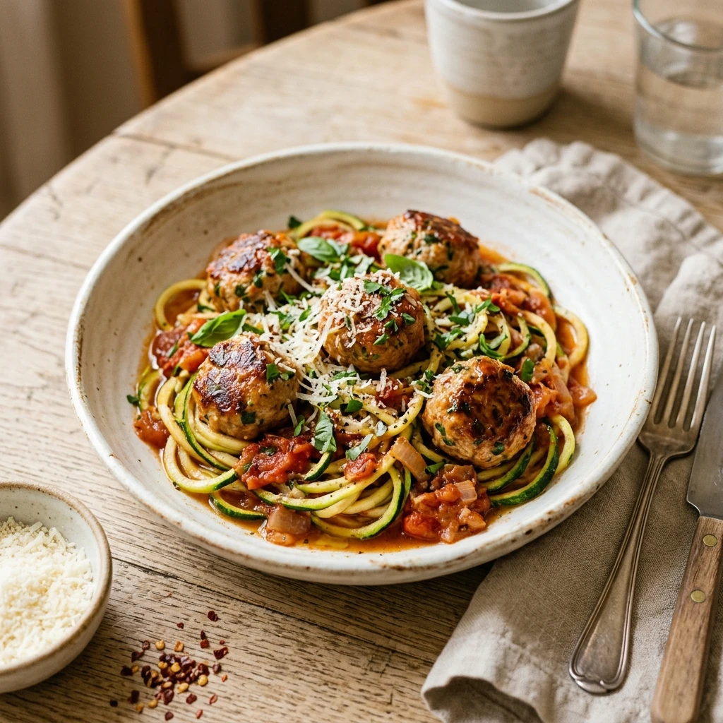Healthy High Protein Zucchini Noodles With Turkey Meatballs