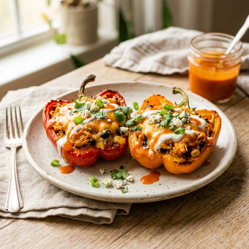 High Protein Buffalo Chicken Stuffed Peppers Recipe