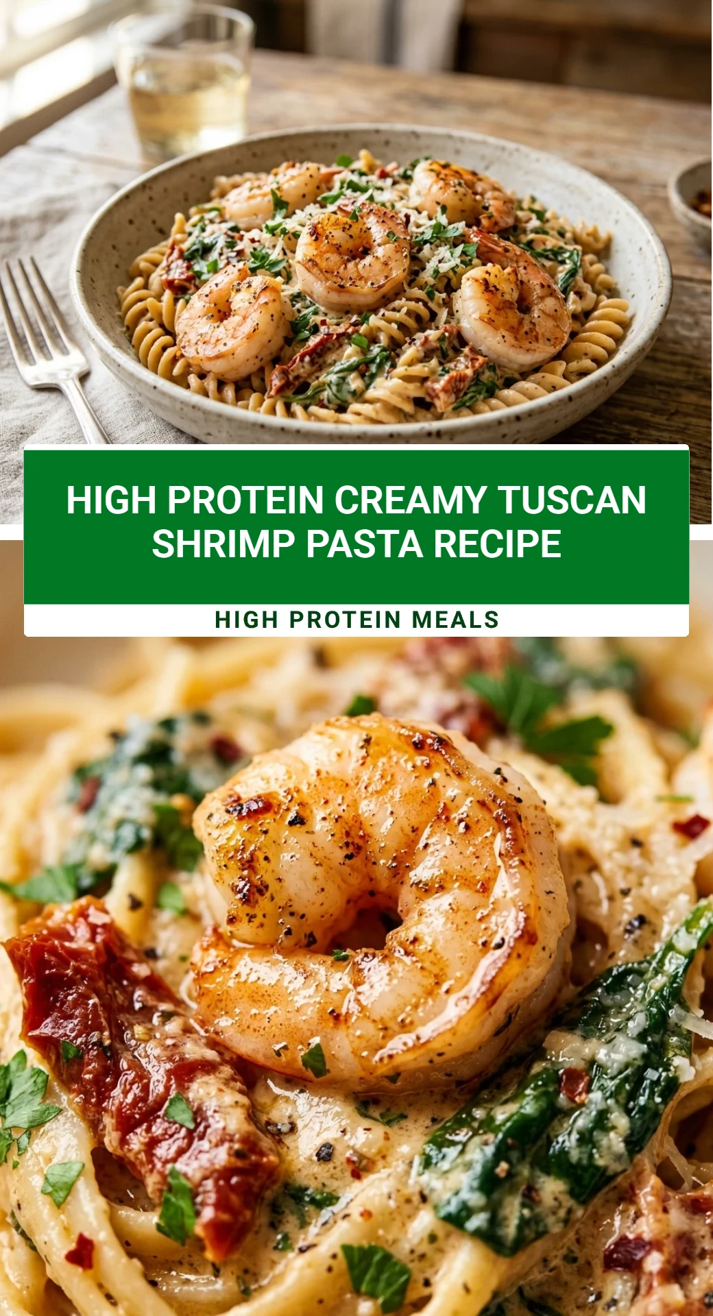 High Protein Creamy Tuscan Shrimp Pasta Recipe