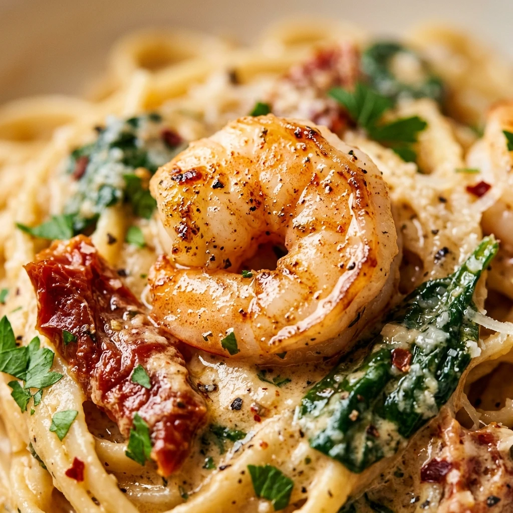 High Protein Creamy Tuscan Shrimp Pasta Recipe