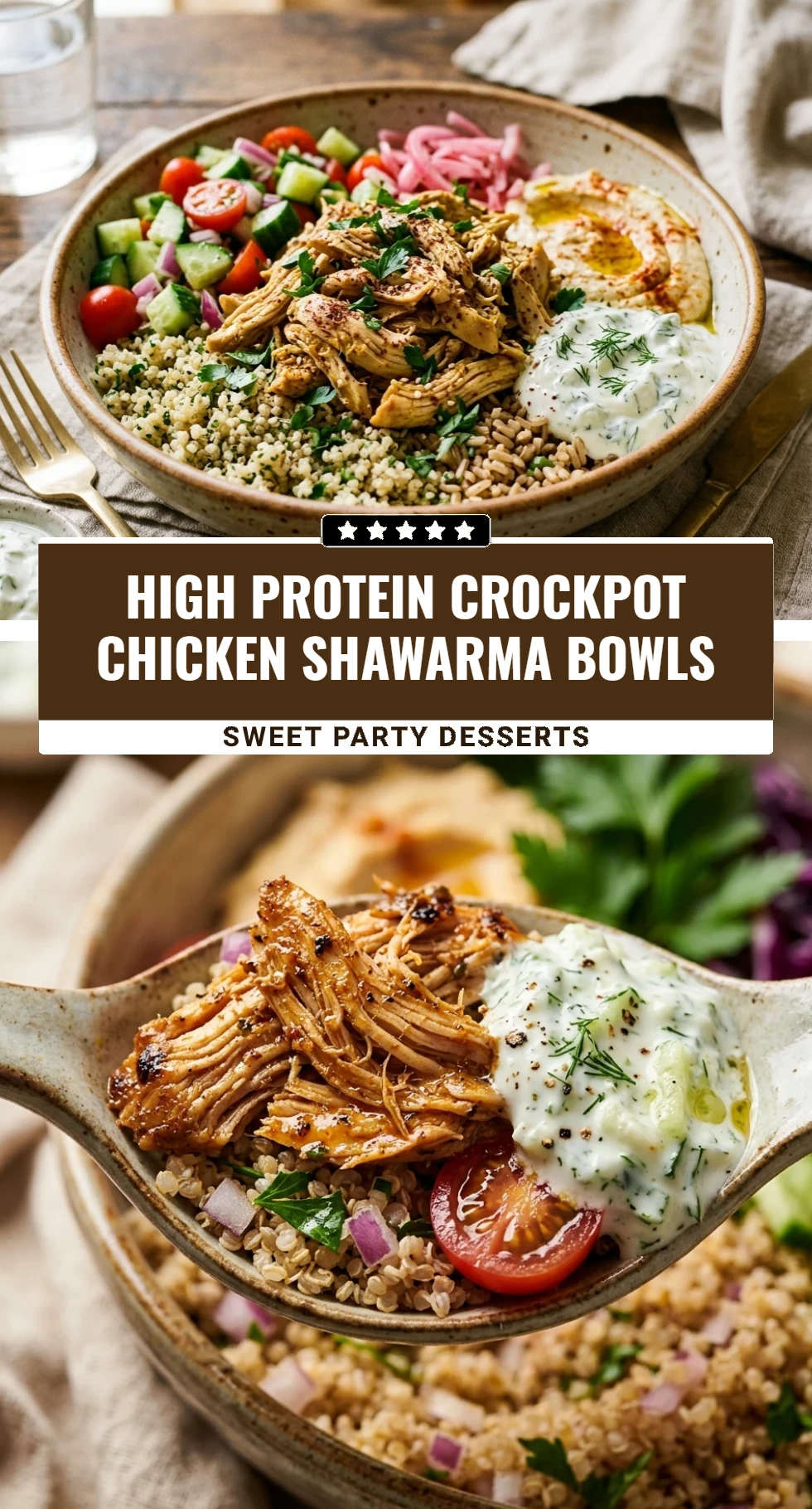 High Protein Crockpot Chicken Shawarma Bowls