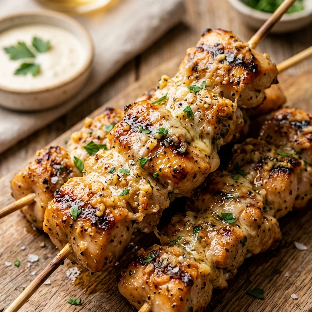High Protein Garlic Parmesan Chicken Skewers