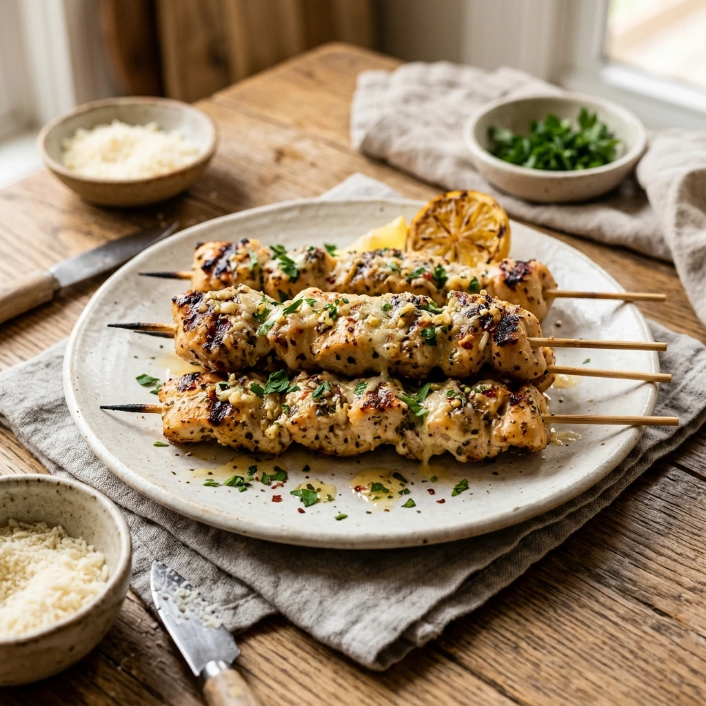 High Protein Garlic Parmesan Chicken Skewers